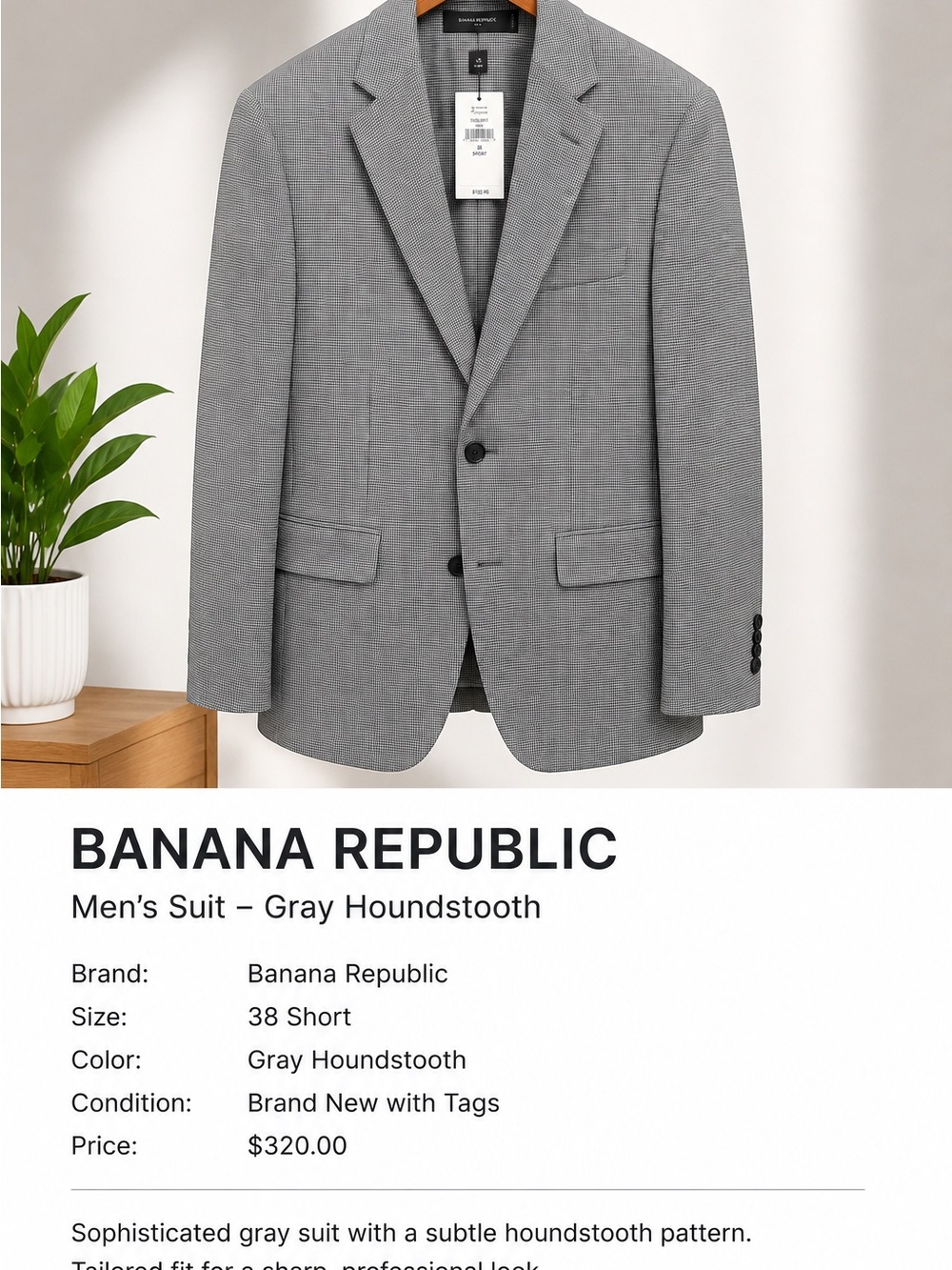 Banana Republic Gray Houndstooth Men's Blazer